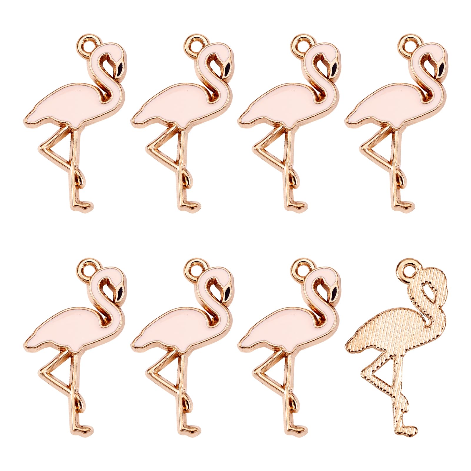PandaHall 10pcs Alloy Flamingo Enamel Pendants 26x14x2.5mm Light Gold Metal Enamel Dangle Charms for DIY Jewelry Making, Pink