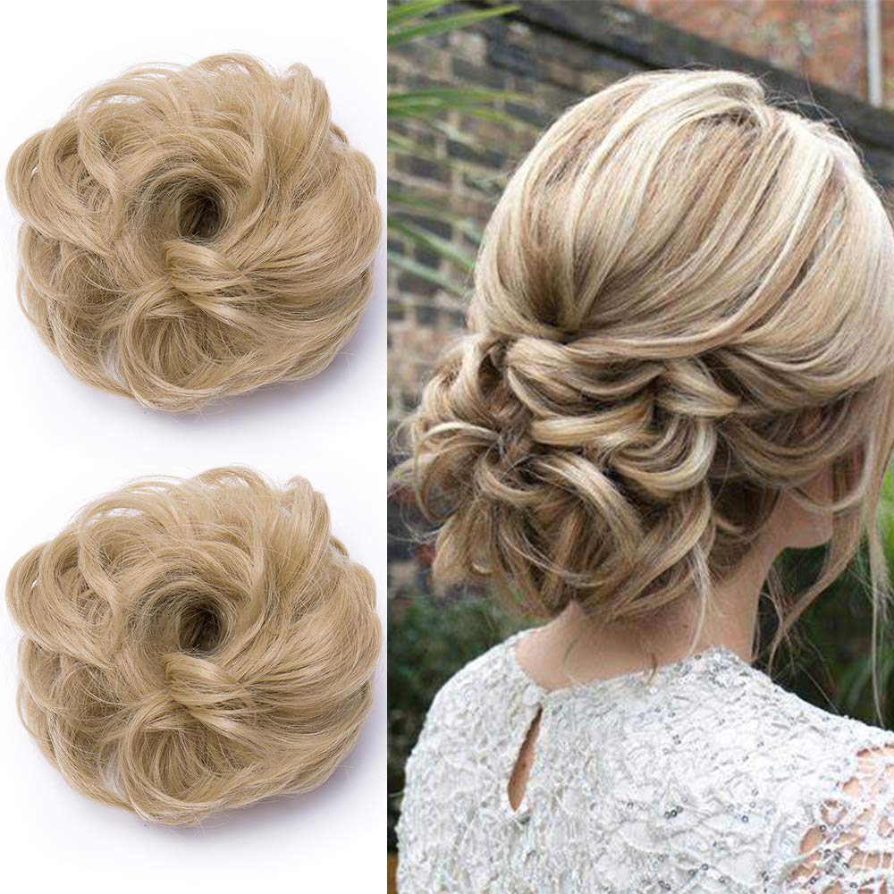 2 Packs Scrunchy Scrunchie Bun Up Do Hairpiece -Ash blond Messy Hair Ribbon Ponytail Extensions