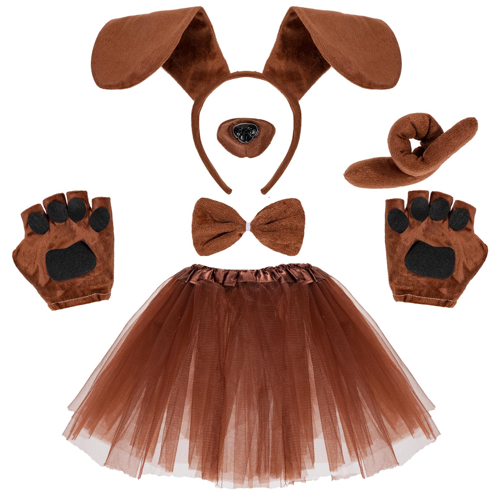Hifot 6 Pieces Puppy Dog Costume Set,Animal Costume for Kids Tutu Skirt Dog Ears Headband Bow Tie Tail Fake Nose Puppy Paw Gloves Dog Fancy Dress Halloween Cosplay Party — image 1