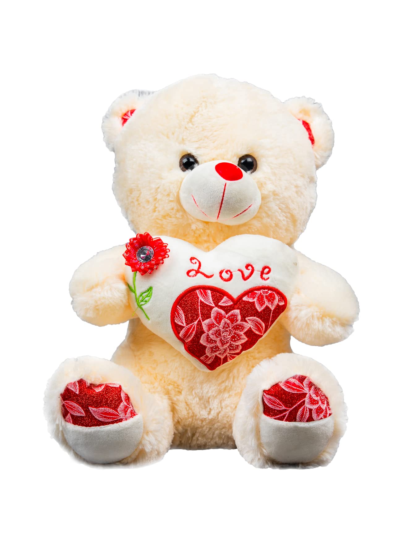 SHATCHI 13.8 Inch Bear Plush Soft Toys Holding Heart Cushion Cuddly Birthday, Valentines Gifts, 35cm Red and Cream Teddy