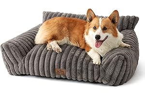 COZY KISS Cute Cat Couch, Fluffy Sofa Bed for Cats and Small Dogs, Premium Faux Rabbit Fur Cats beds for Indoor Cat, Ultra-Soft Supportive Pet Couch Furniture (Grey, M: 31.5''x23.5'')