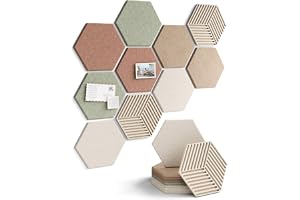 Fluxynara 10-Pack Hexagon Cork Board Alternative, Boho | Felt Bulletin Board with 50 Adhesive Tabs, Ideal for Vision Boards a