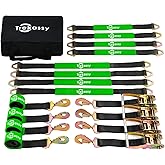 Trekassy Car Tie Down Straps for Trailers with Snap Hooks (4PK), 2" x 96" Ratchet Car Hauler Straps, 10,000lbs Break Strength (Black)