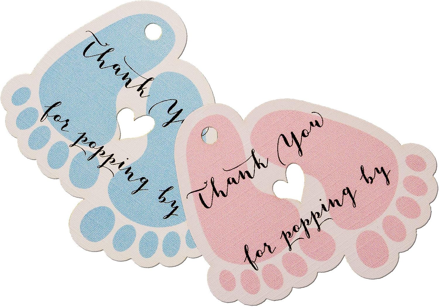 Summer-Ray 50pcs Baby Feet Baby Shower Favor Thank You Tags Thank You for Popping By (Blue), 5.5cm x 5.2cm - Image 5