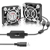 2Pack Wathai 40mm x 10mm Mini USB Fan with Speed Control 5V Small Computer USB Fans for Welding Helmet, Aquarium, Terrarium, 