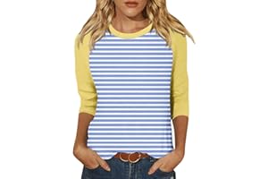 SLQDGMRYZ 3/4 Sleeve Tops for Women Raglan Contrast Crewneck Casual Shirts Three Quarter Length Loose Fit Summer Blouses
