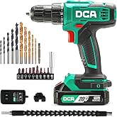 DCA Cordless Drill Set, 354 in-lbs Torque, 3/8" Keyless Chuck, Electric Power Drill with 2.0Ah Battery and Charger,18+1 Position,25-Piece 20V Drill Driver Kit, ADJZ2035