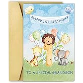 OJsensai Happy 1st Birthday Card for Grandson, Great 1 Years Old Bday Gifts from Grandma Grandpa, Best Bday Gift Ideas for 1 Years Old Grandson