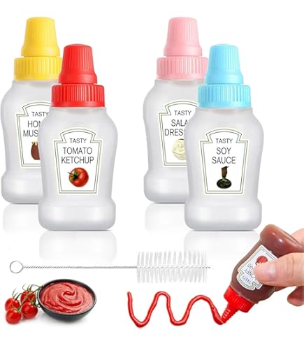Lot De 2 Mini Bouteilles De Ketchup à La Tomate De 25 Ml, Conteneur Portable Pour Sauce, Vinaigrette, Garde-manger, Boîte à Bento