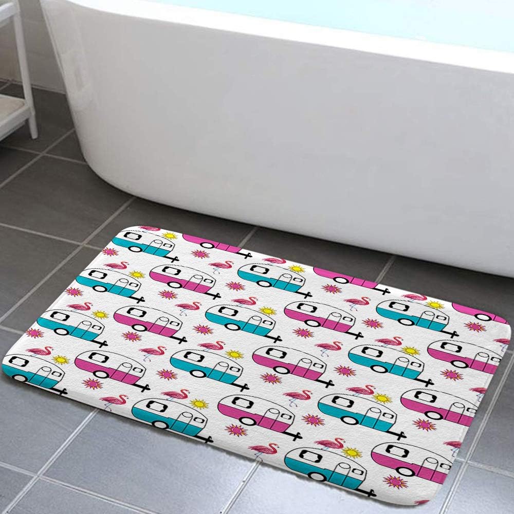 DYNH Capmer Bathroom Rug, Vintage Rv Camping Pink Retro