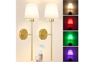 Laiebri Battery Operated Wall Sconce Set of 2, Wireless Wall Sconce with Rechargeable Bulbs and Remote, 15 Colors & Dimmable,