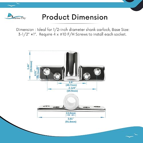 Allen Rowlock Socket 316 Stainless Steel Oarlock Mount Inches Shank Angle Oarlock Side Mount ...