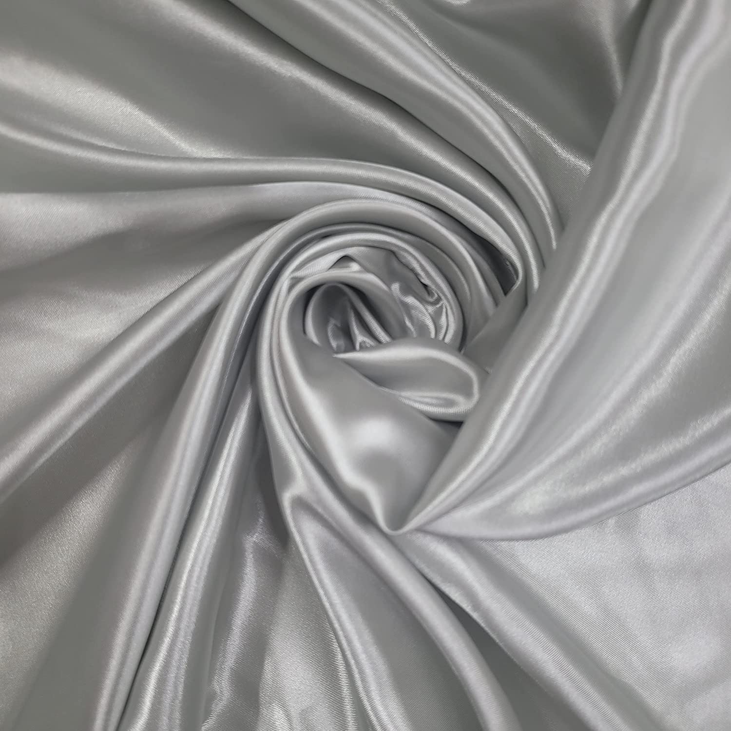 EP 100% Polyester/Poly Silk Silky Satin Fabric, Dressmaking, Wedding, Prom - Dress Craft Fabric Material 58" - 150 cm Wide Sold in Pre - Cut Lengths (2 Meter, Silver)