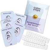 CalmPops 24K Gold Plated Acupressure Ear Seeds, 60 Count | Auricular chart and adhesive stickers for convenient placement in at-home wellness routines