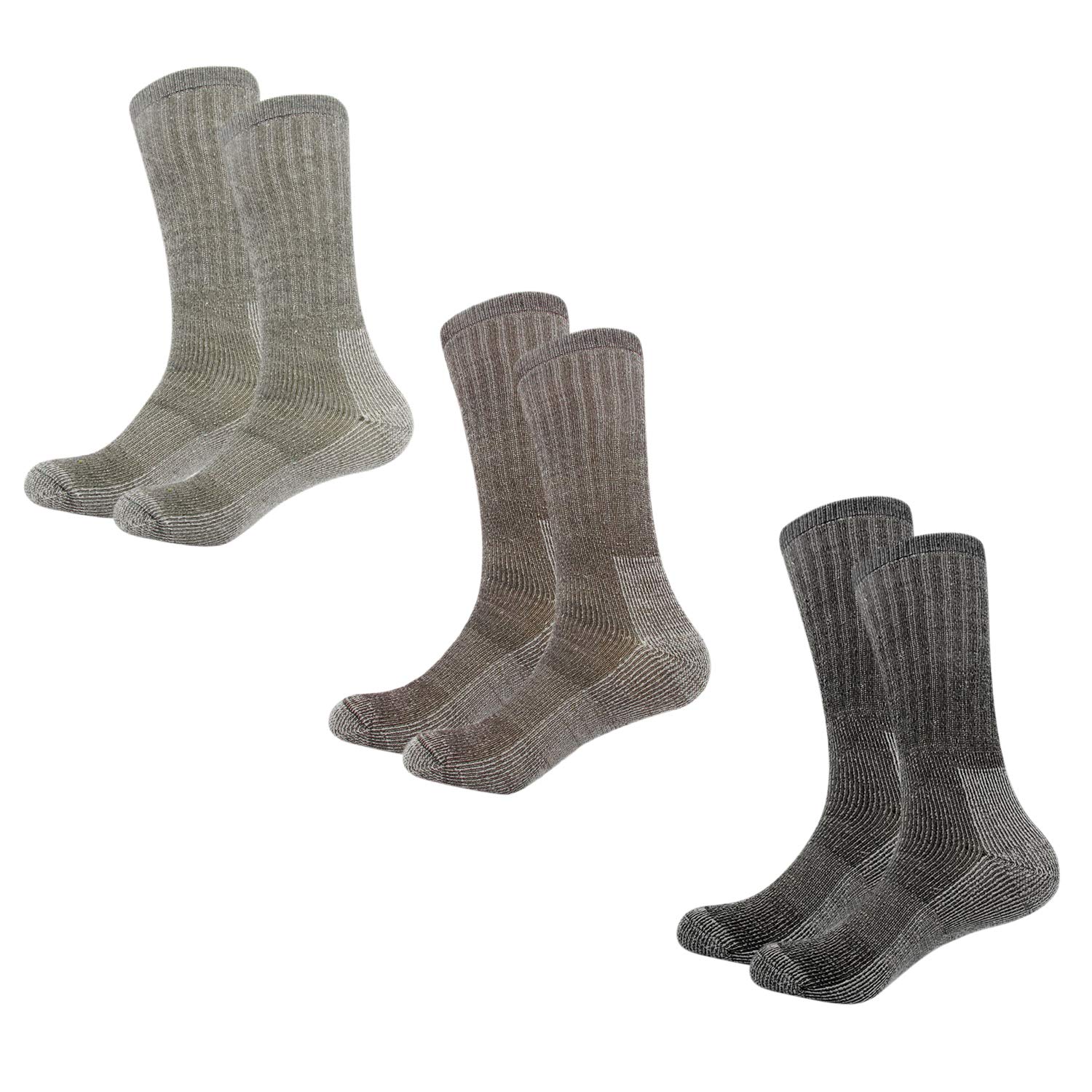 Vihir 3 Pack Men's Thermal 80% Merino Wool Hiking Calf Tube Socks Crew Sock for Skiing, Trekking, Hiking（MIX,7.5-10.5