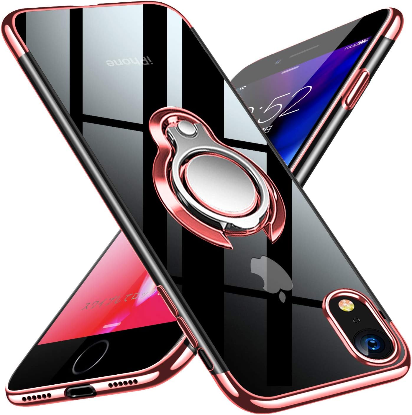 kadixini iPhone XR Case,Crystal Clear with 360 Degree Magnetic Ring Holder Kickstand, Magnet Car Holder Cover for iPhone XR Rose Gold