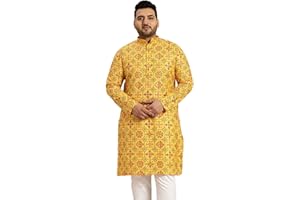 Sojanya Plus (Since 1958), Men's Cotton Linen Yellow and Multi Printed Only Long Kurta