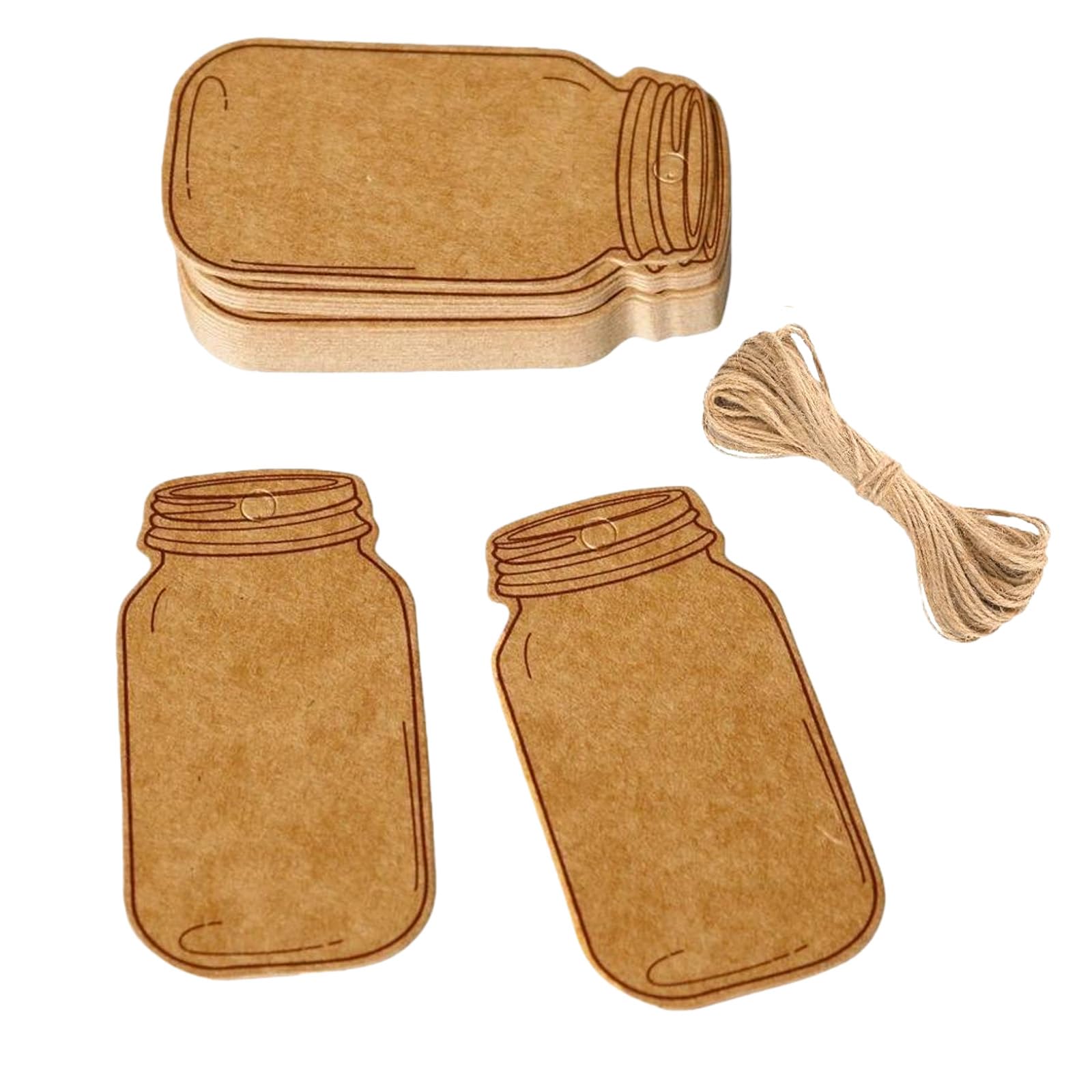 100Pcs Kraft Paper Gift Tags with Jute Twine Vintage Mason Jar Canning Labels for Wedding Baby Shower Party Favors Handmade Crafting