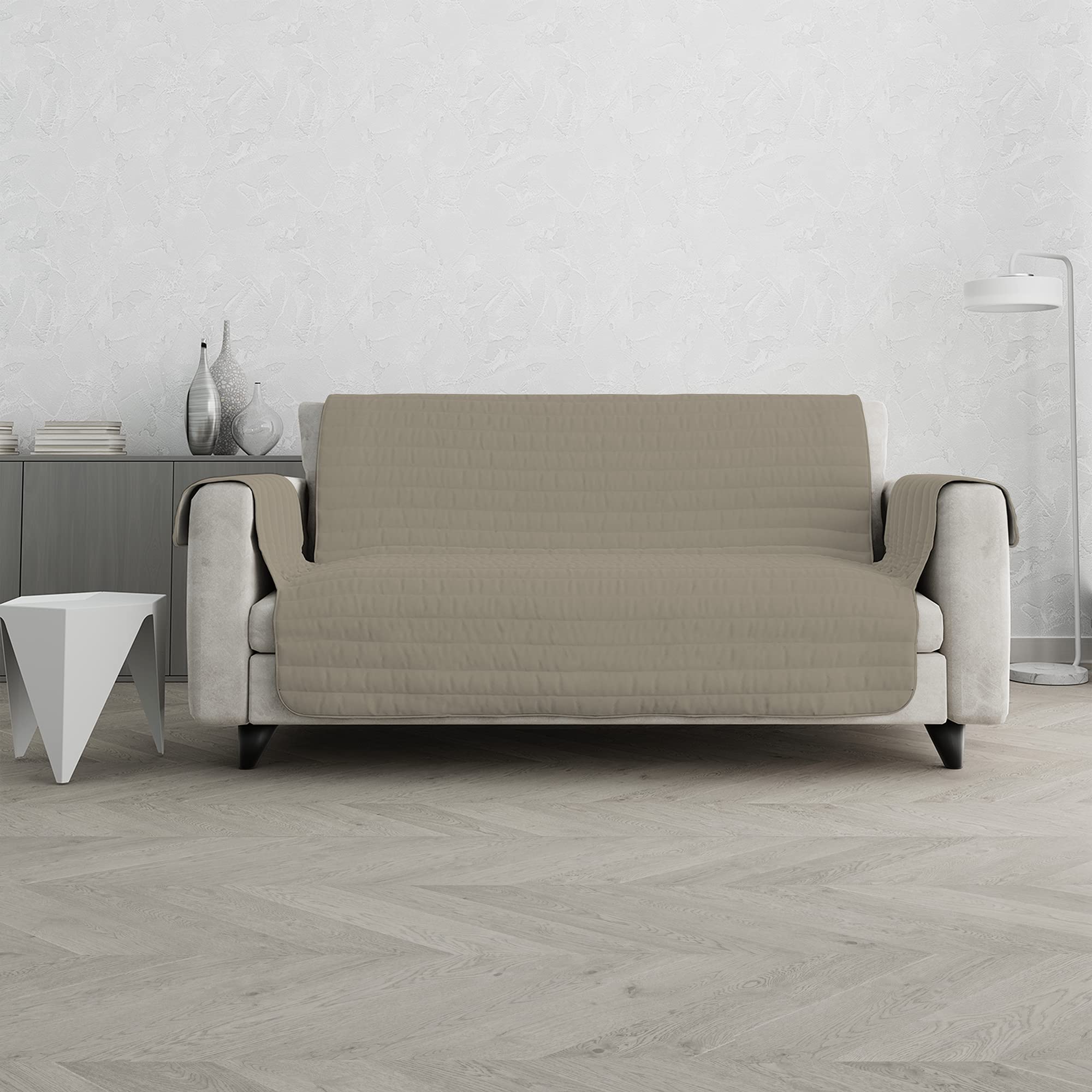 Italian Bed Linen Waterproof Trendy Quilted Sofa Cover Dove Grey/Cream, 2 Places, 2 Seats