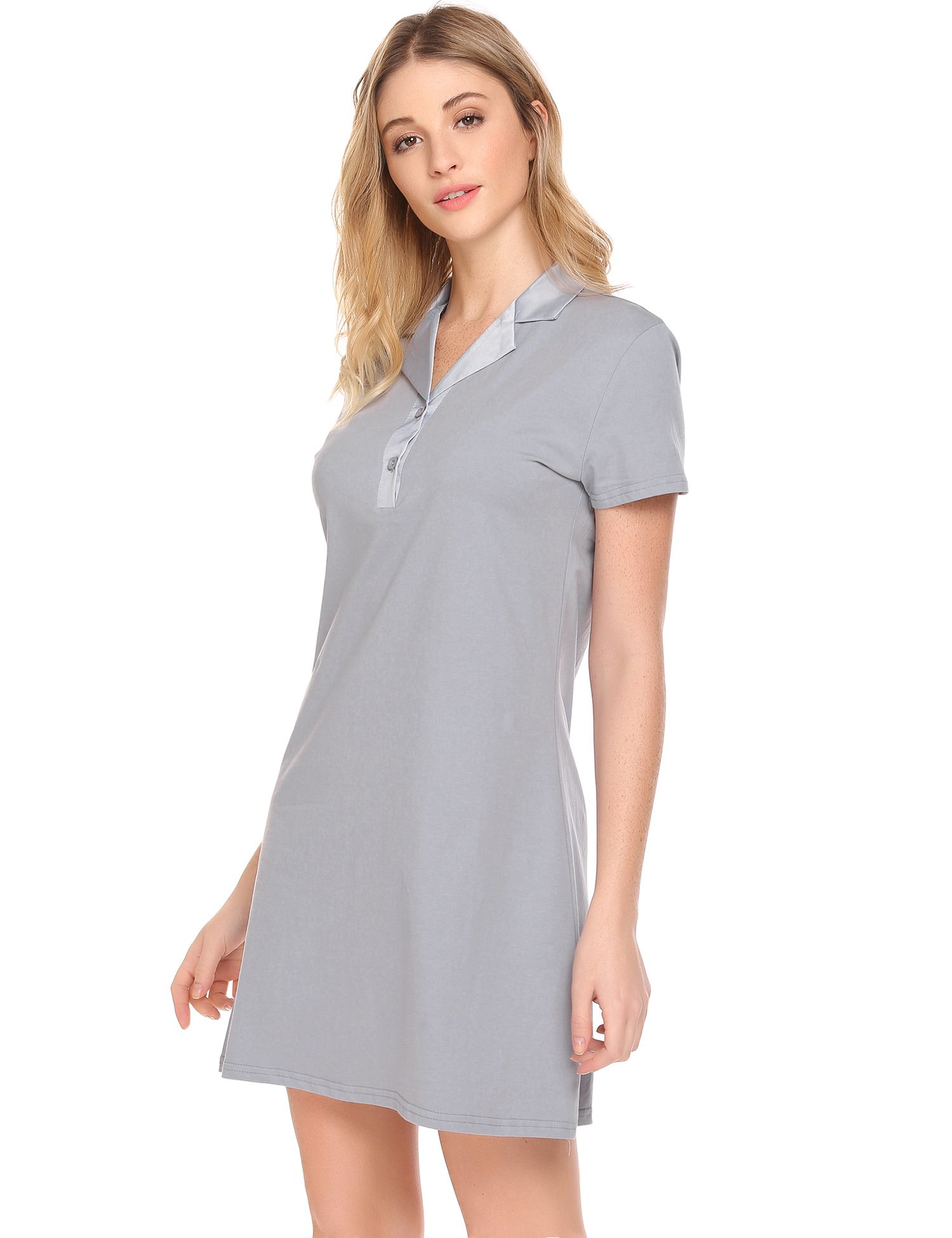 Ekouaer Womens Short Sleeve Pajama Top Buttom Down Sleep Shirt Dress Nightshirts