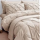 LANE LINEN California King Comforter Set of 7 PCs - Hotel-Style Down Alternative Bed in a Bag - Classic Pintuck Stitch Bedding Set - Super Soft, Warm, All-Season Oversized Cali King Comforter - Beige | Extended coverage, Generous size, Year round comfort, Breathable softness, Even warmth