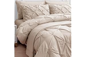 Lane Linen Twin XL Bed in a Bag 5 Piece - Pintuck Comforter Set with Sheets - Soft Microfiber Bedding for Dorm, College - Bei