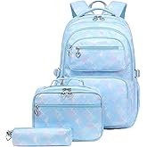 Joyfulife Mermaid Backpack for Girls Backpack with Lunch Box Kids Backpack Elementary Bookbags Primary Middle School Bags for Teens 3 in 1 School Backpack Set