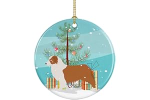 Caroline's Treasures Australian Shepherd Dog Merry Christmas Tree Ceramic Ornament Christmas Tree Hanging Decorations for Home Christmas Holiday, Party, Gift, 3 in, Multicolor