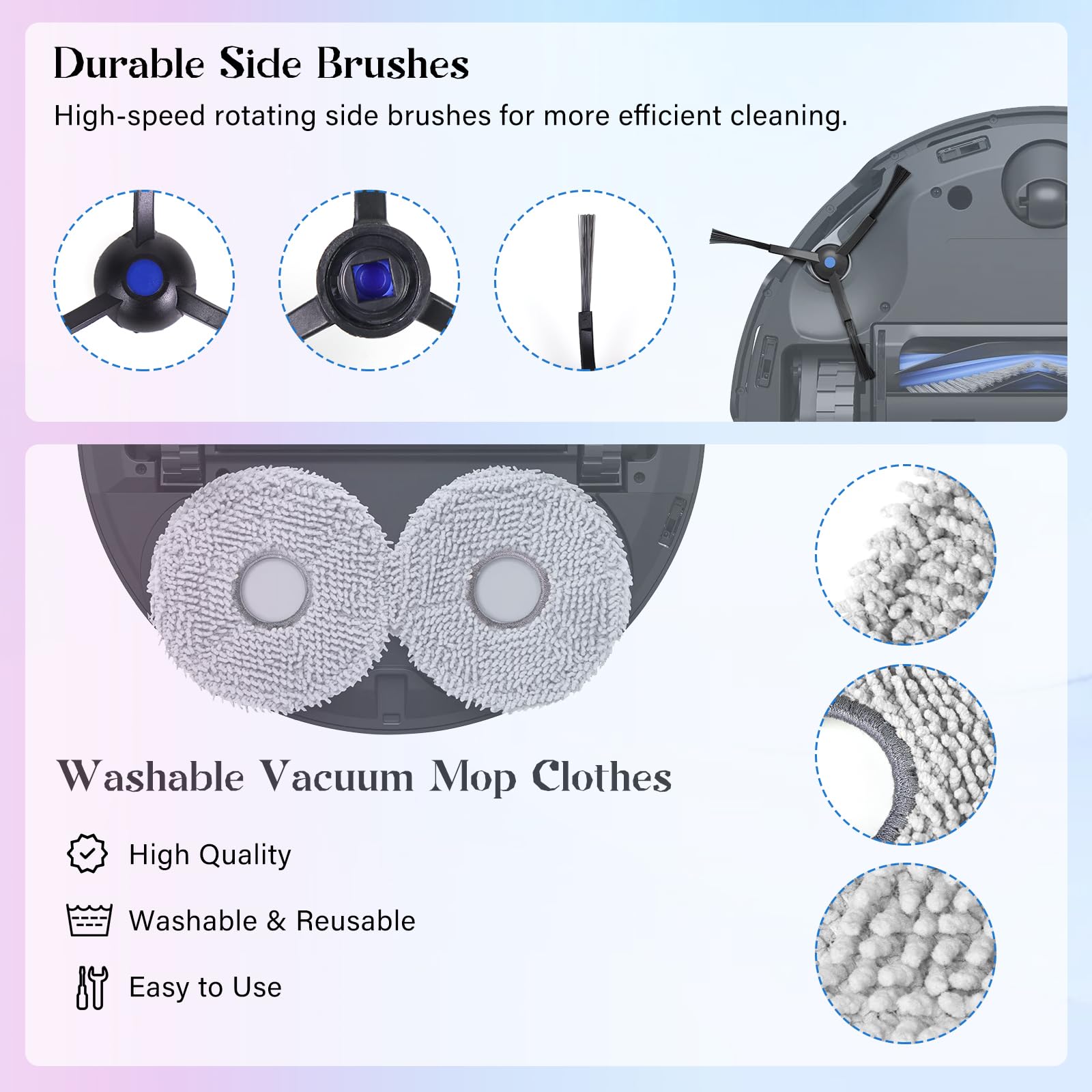 VIEWALL T50 Zubehör für Ecovacs Deebot T50 Pro Omni/T50 Omni/T50 Pro Omni Gen2/T50 Omni Gen2 Staubsauger,1 Hauptbürste, 4 Wischtücher,4 Seitenbürsten,4 HEPA-Filter,6 Staubbeutel,1 Reinigungswerkzeug 5