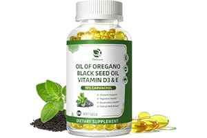 LUKAREE Organic Oregano Oil Capsules with Black Seed Oil, Ultra-Concentrated 99% Carvacrol, 5-in-1 with Vitamin D3 E Black Pepper, Immune, Respiratory, Digestive & Antioxidant*, 180 Softgels, Easy to Swallow