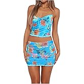 Jumppmile Women's 2 Piece Skirt Set Summer Vacation Outfits Sexy Going Out Club Festival Sets Mini Y2K
