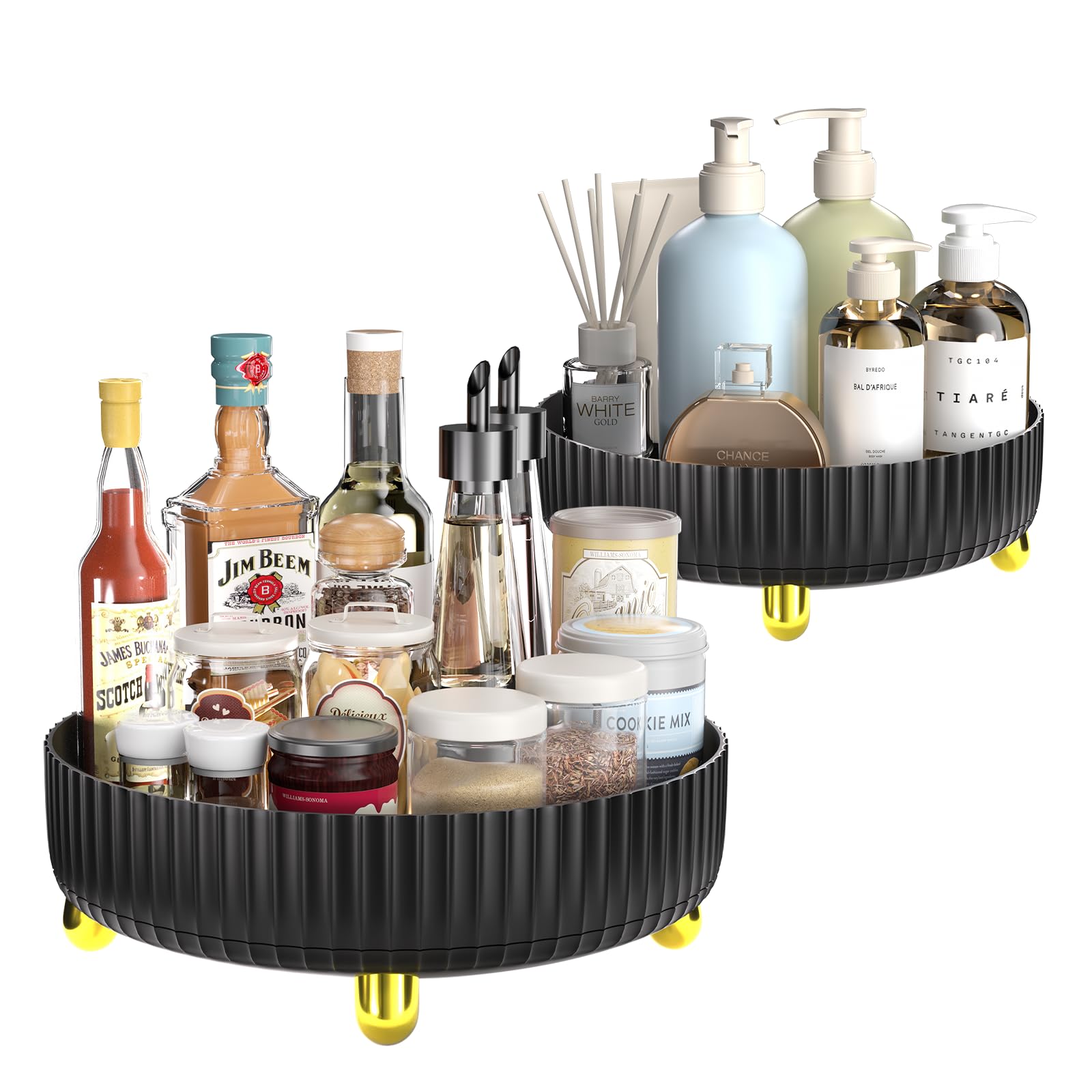 Photo 1 of 2-Pack Black Turntable Organizer Set – 11" & 8.6" Lazy Susan for Cabinets, Kitchen Pantry, Refrigerator, Bathroom & Medicine Cabinet Storage, 360° Rotating Spice Rack Organizer