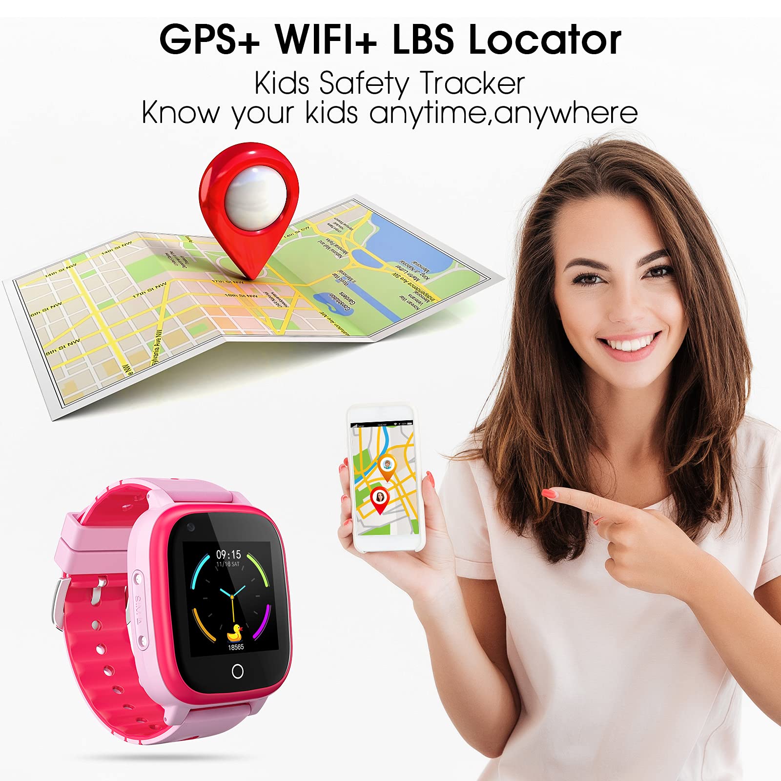 cjc 4G Kids Smart Watch, Smartwatch with GPS Tracker SOS Camera Voice & Video Call, HD Touch Screen Kid Watch Phone, Birthday for Age 3-15 Boys Girls (Red)