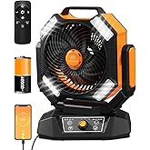 Minlebao 40000mAh Battery Operated Fan, Portable Camping Fan with 4 LED Lantern, 8 Speeds DeskFan with Remote, Portable Rechargeable Fans with Hook for Camping Tent, Power Outages