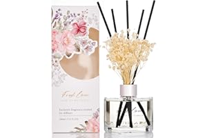M&SENSE Reed Diffuser Set with 7 Sticks | 7.0oz Fresh Linen & Lemon Scent, Home Fragrance Flame Free Diffuser for Housewarming Gifts, Long Lasting Room Fresheners Shelf Décor with Flower