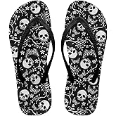Howilath Gothic Skull Print Women Flip Flops Pool Beach Thong Sandals Soft Bathroom Shower Shoes with Arch Support