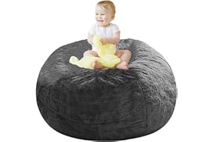 LLPCKPB Giant Fur Bean Bag Chair Cover for Kids Adults, (No Filler) Living Room Furniture Big Round Soft Fluffy Faux Fur Beanbag Lazy Sofa Bed Cover (Grey, 3FT)
