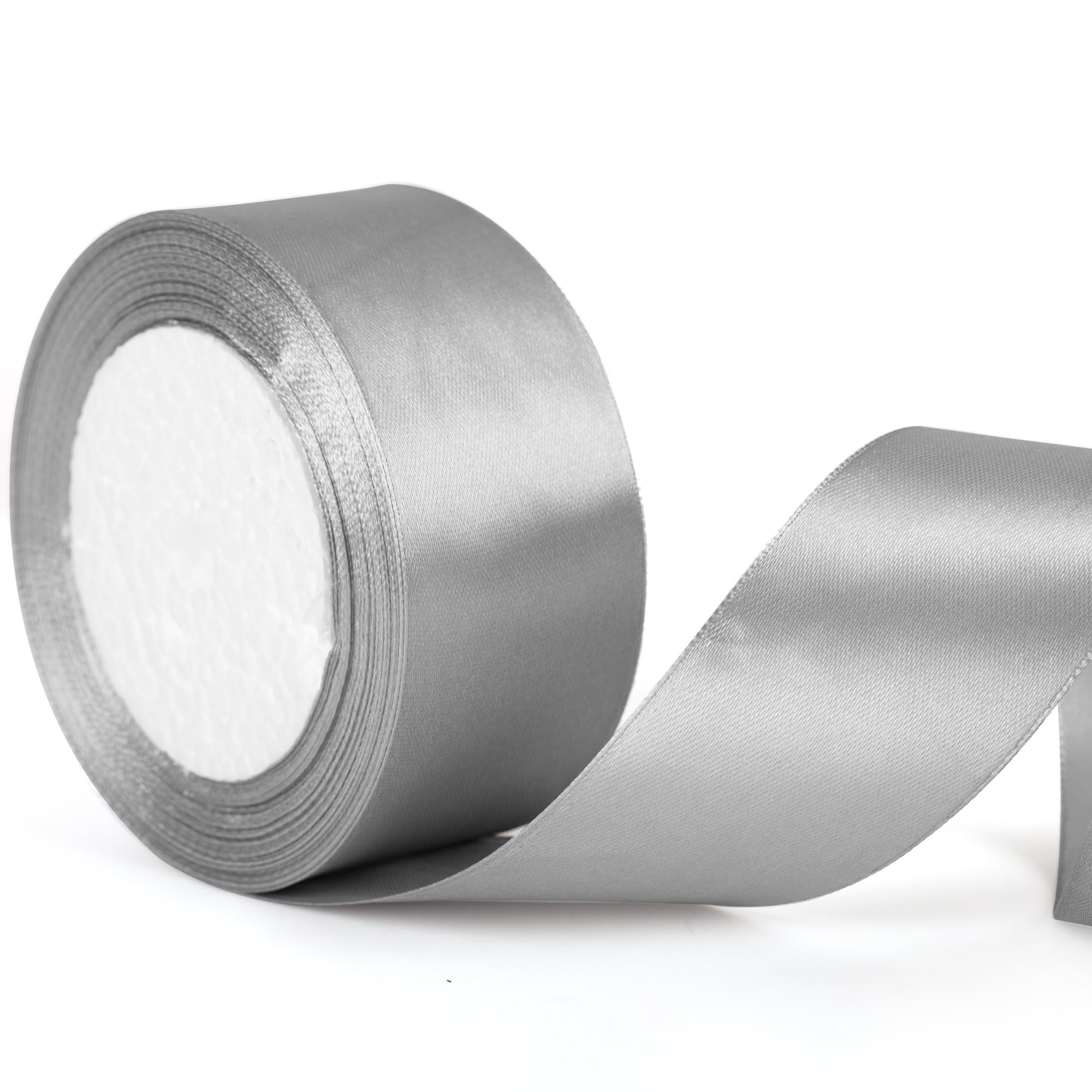 40mm Wide Silver Gray Thick Ribbon for Gift Wrapping 22m, Thick Silver Christmas Ribbons Fabric Satin Ribbon for Present Wrapping Christmas Florist Bouquet Cake Hair Bow Crafting Wedding Decoration