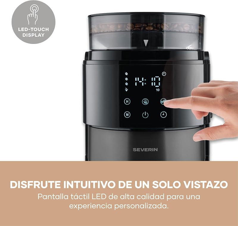 de goteo con jarra térmica y molinillo, 1L de capacidad, hasta 8 tazas, sistema antigoteo, aroma intenso, apagado automática, pantalla LED, 900W, inox oscuro, negro, KA 4831 — foto 6 de 8