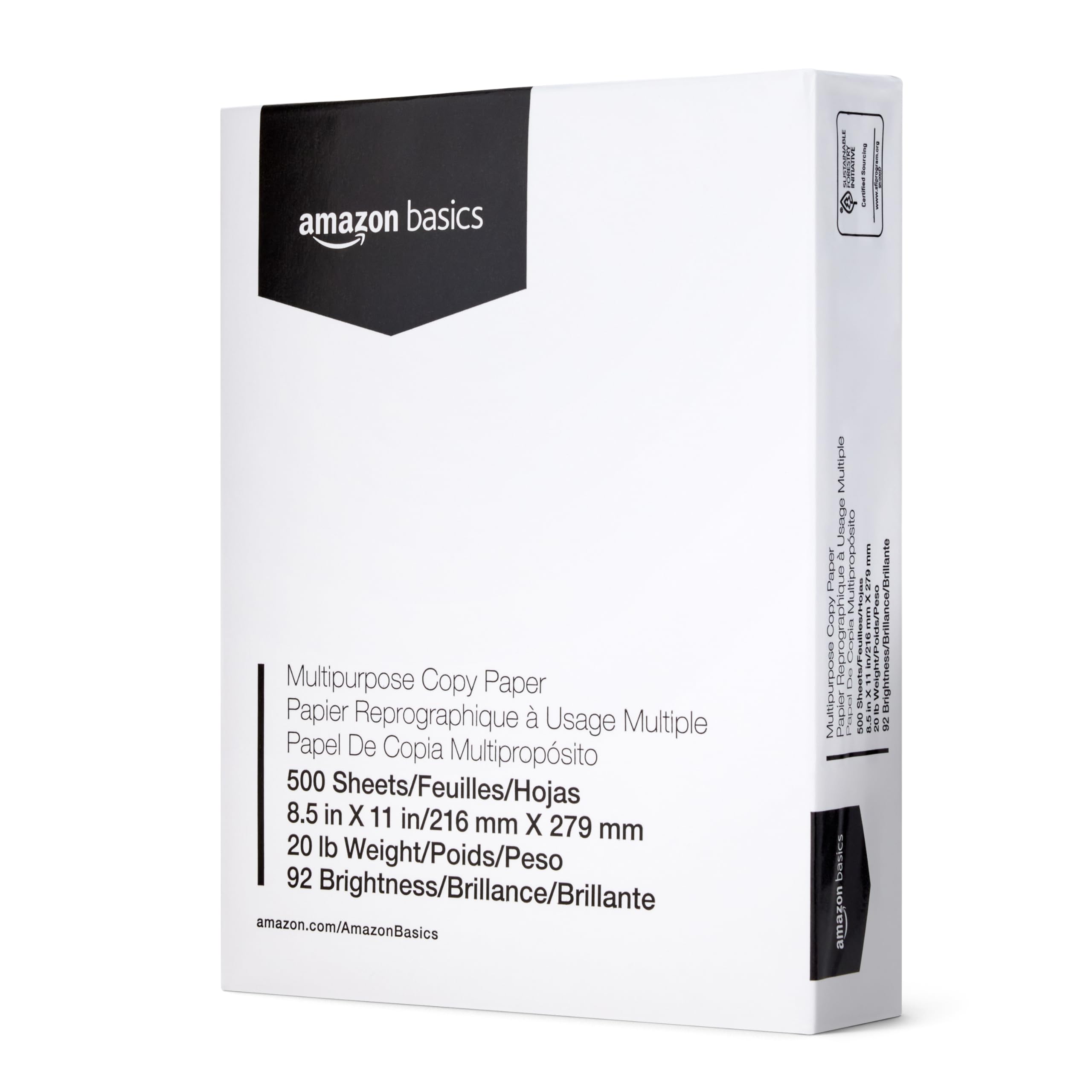 Amazon Basics Multipurpose Copy Printer Paper, 20 lb, 8.5 x 11 Inches, 8 Reams (4,000 Sheets), 92 Bright, White