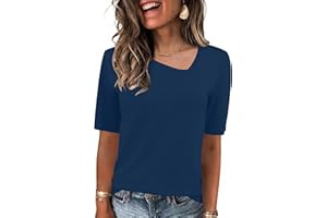 Rapbin Womens Short Sleeve Sweater Asymmetrical Neck Dressy Casual Fashion Summer Pullover Tops Sweater Blouse 2026