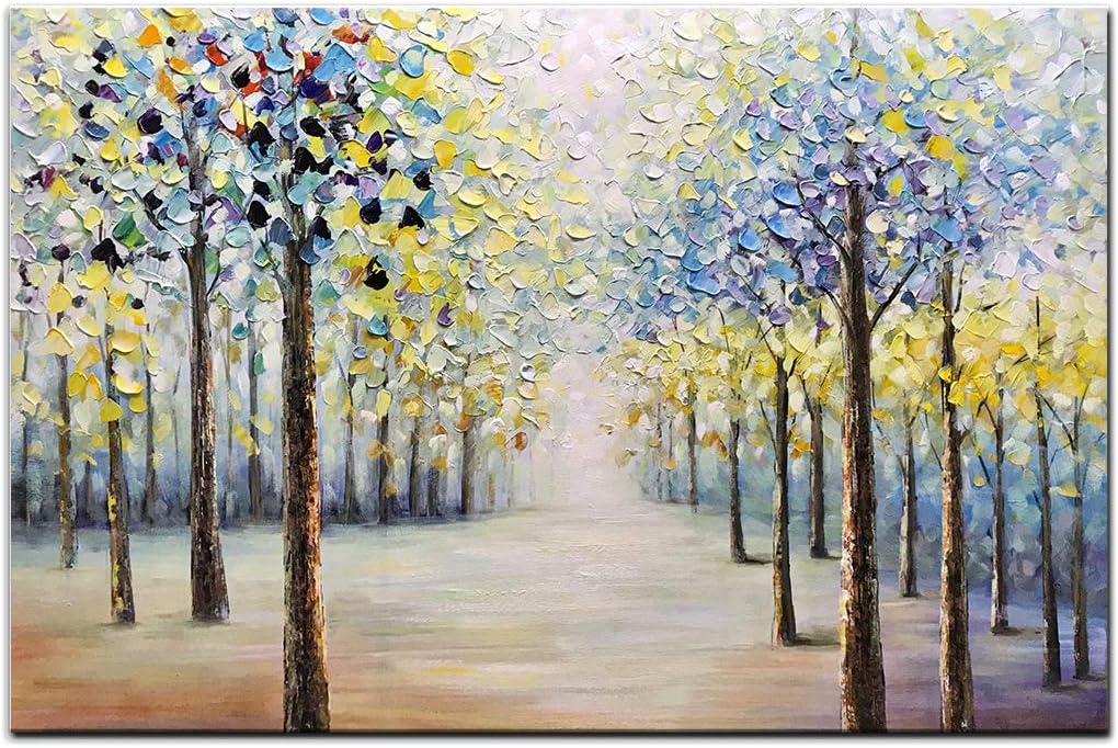 Paintings - AMEI Art Paintings,24x36Inch Hand-Painted Forest Landscape Wall Art on Canvas Colorful Tree Oil Paintings Modern Home Decor Abstract Artwork Stretched and Framed Ready to Hang for Living Room