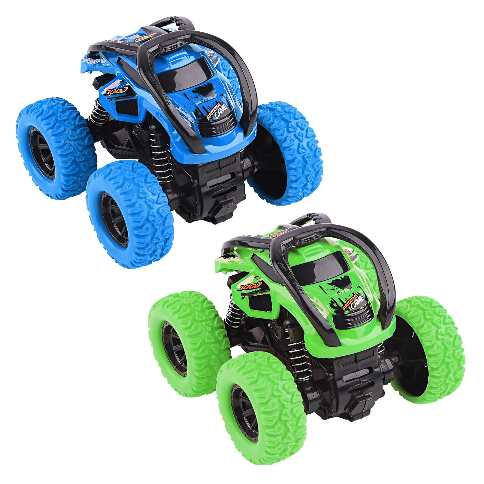 2 Pack Toy Cars For Toddlers 2+， 360 Degree Rotation Push And Go Vehicle, Kids Pull Back Cars Racing Game Toys Gift For 3 4 5 6 Toddler (Blue+Green)