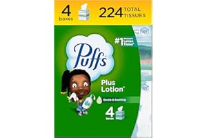 PROCTER & GAMBLE Puffs Plus Lotion Facial Tissue, 4 Cube Boxes, 56 Tissues Per Box