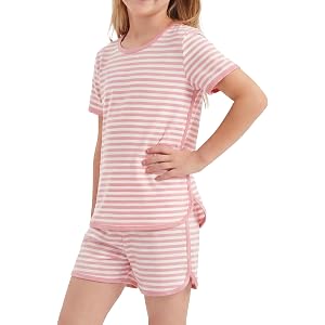 Yoofoss Girls Pajamas Organic Cotton Loose Fit Kids Pjs 2 Piece Sleepwear Short Sleeves & Short Pants Girls Clothes