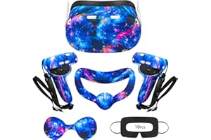 AIXOTO VR Accessories for Oculus Quest 2, Silicone Face Cover/Controller Grip Cover/VR Shell Cover/Lens Cover/10PCS Disposable Eye Cover are Included in VR Headset Accessories Set,(Galaxy)