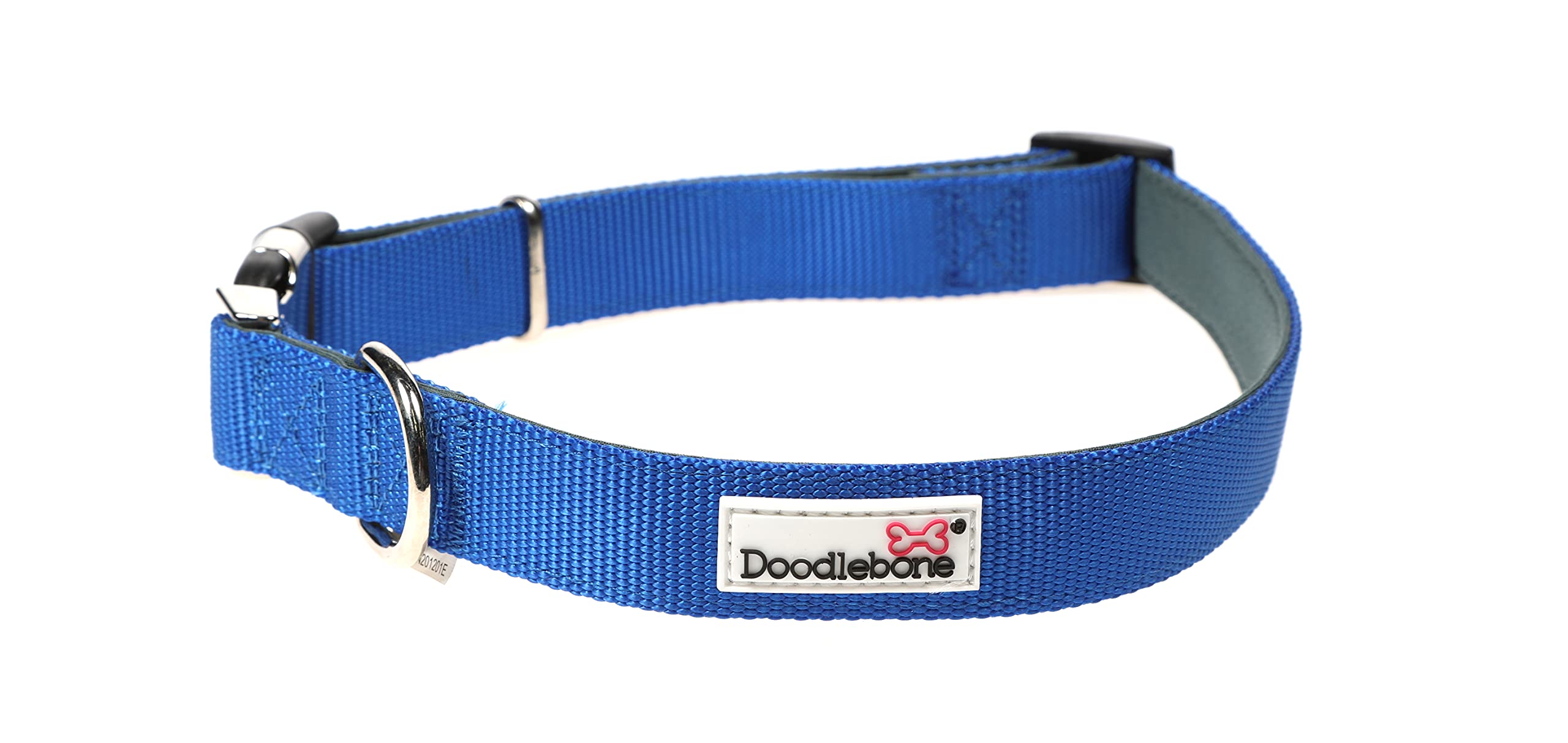 Doodlebone – Padded Dog Collar – Adjustable Breathable Comfort Collar with Reflective Stitching, Strong D Ring & Durable Metal Buckle for Daily Walks – Size 1-2 22–30cm - Sapphire