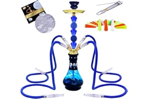 SRKLXYJINT 22'' 4 Hose Hookah Set with Everything Glass Shisha Vase - Include 100 Disposable Tips, 50 Pre-Punched Aluminum Foil (Blue1)
