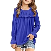 storeofbaby Girls Casual Long Sleeve Shirts Loose Ruffle Tunic Tops Smocked Cuff Blouses 4-13 Years