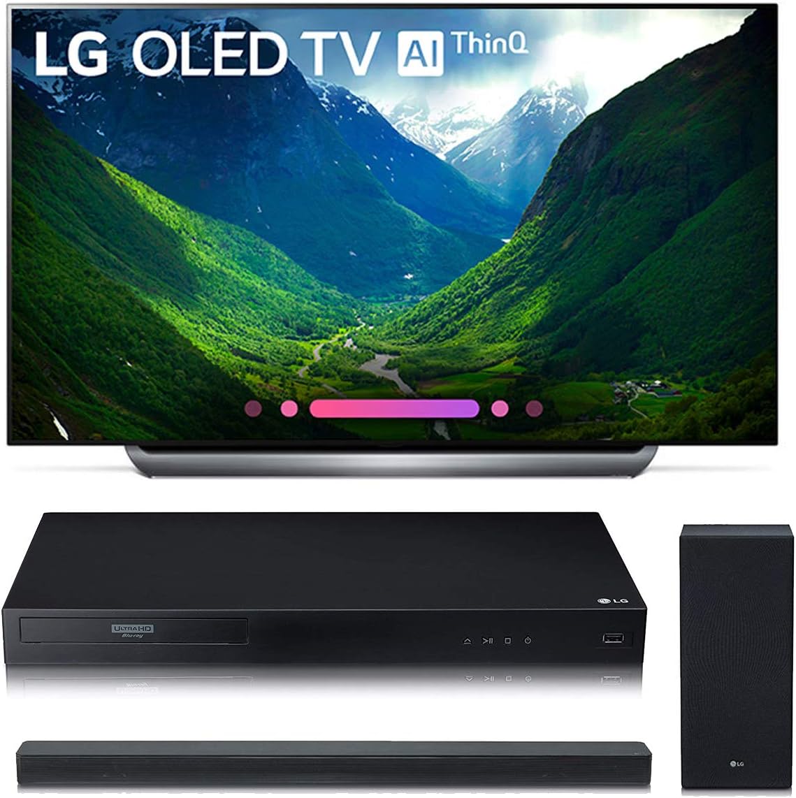 LG Electronics OLED65C8P 65-Inch 4K Ultra HD Smart OLED TV (2018 Model) Bundle with LG UBK80 4K and LG SK6Y 2.1